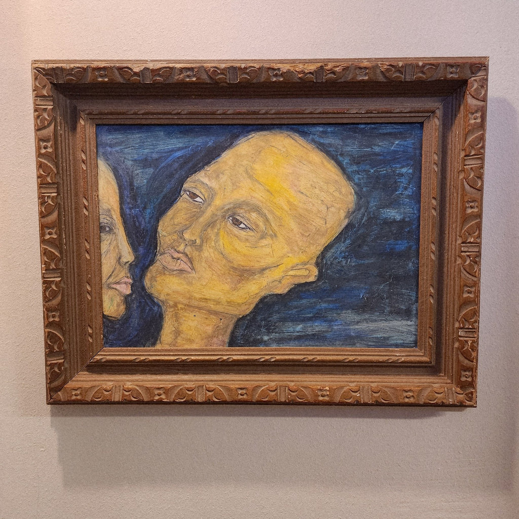 Expressionist Couple Acrylic on Panel Surrealist Painting Two Faces