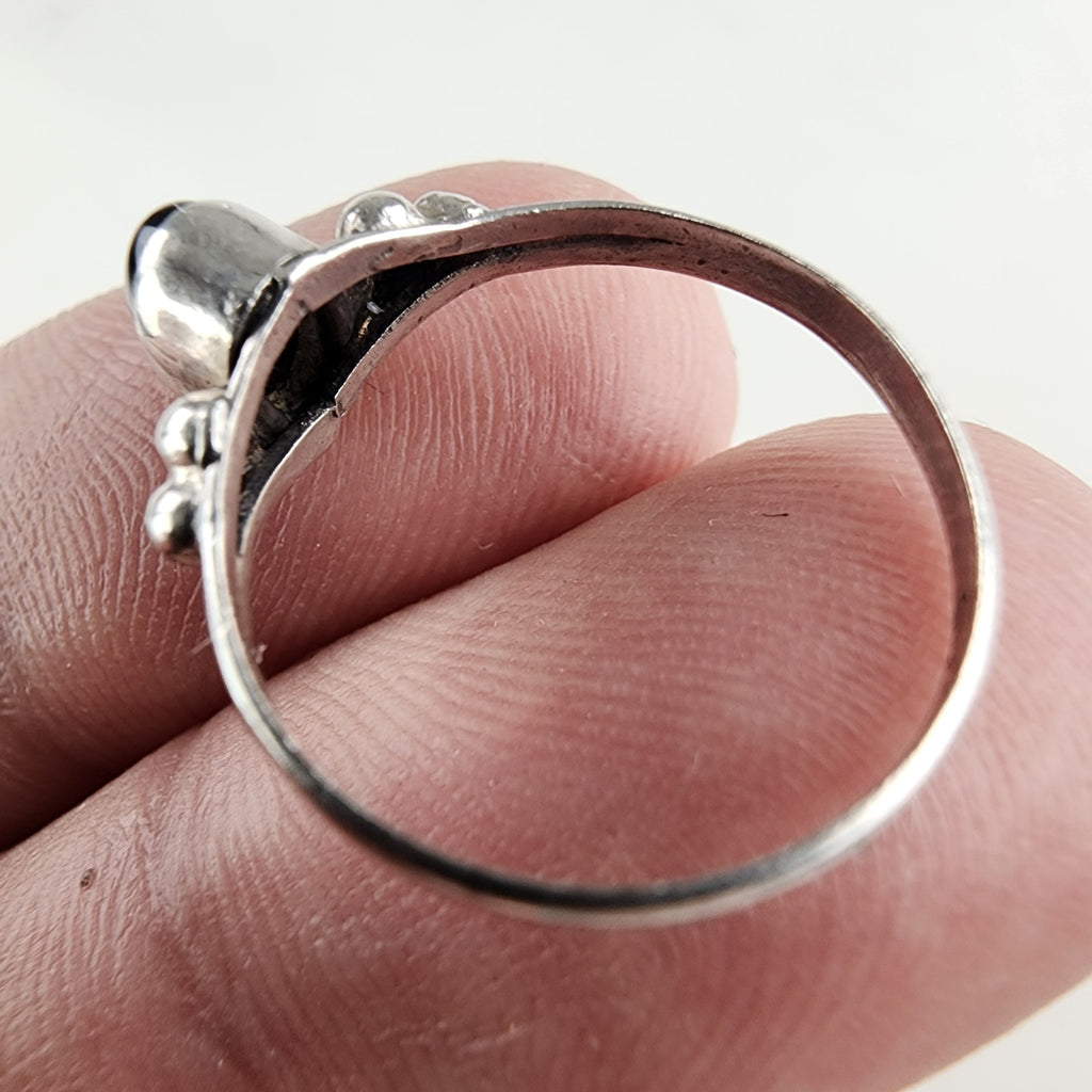 Vintage Black Onyx Beaded Ring Size 6 1/4 in Sterling Silver 925