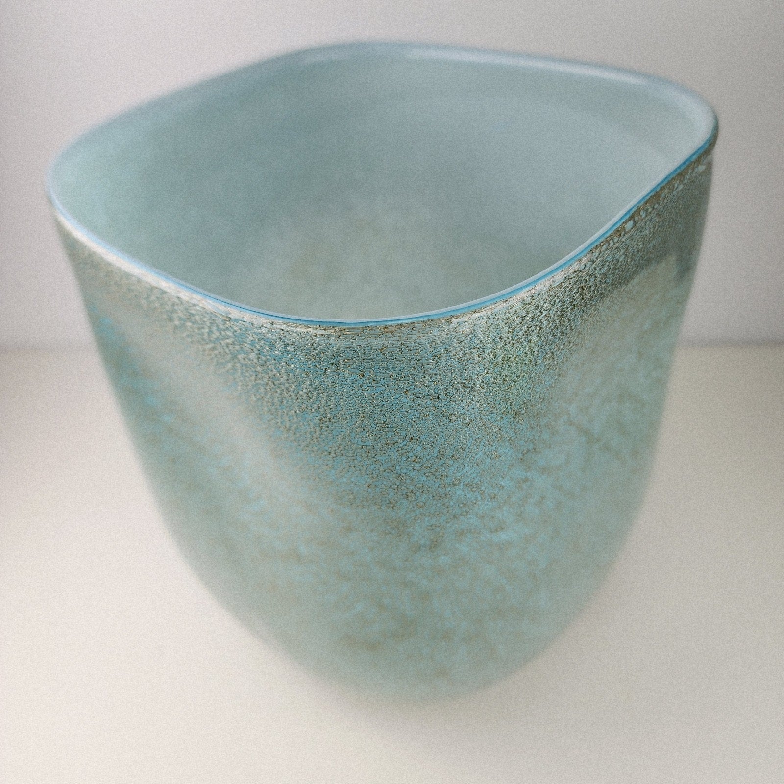 Seafoam Green Bubble Trap Art Glass Vase Hand Blown Square Vessel