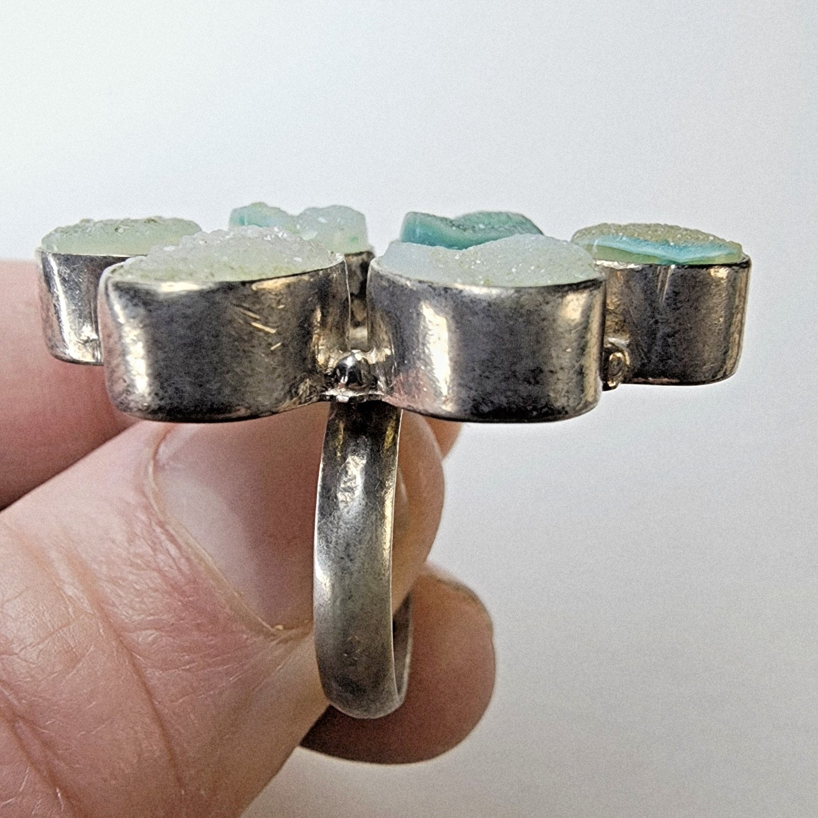 Green Druzy Cluster Ring Size 9 1/2 Sterling Silver 925 Vintage