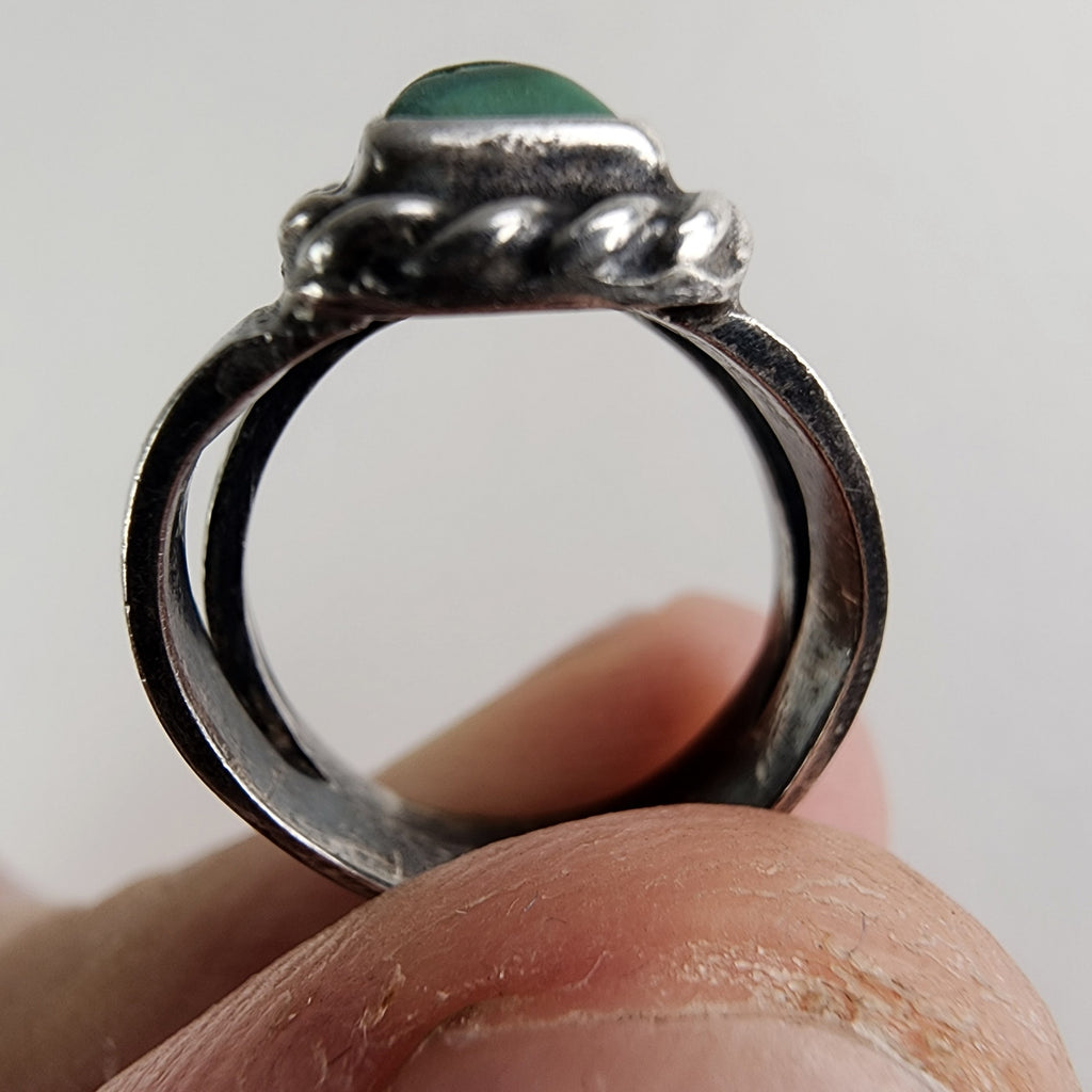 Old Pawn Green Turquoise Ring Size 3 in Sterling Silver 925