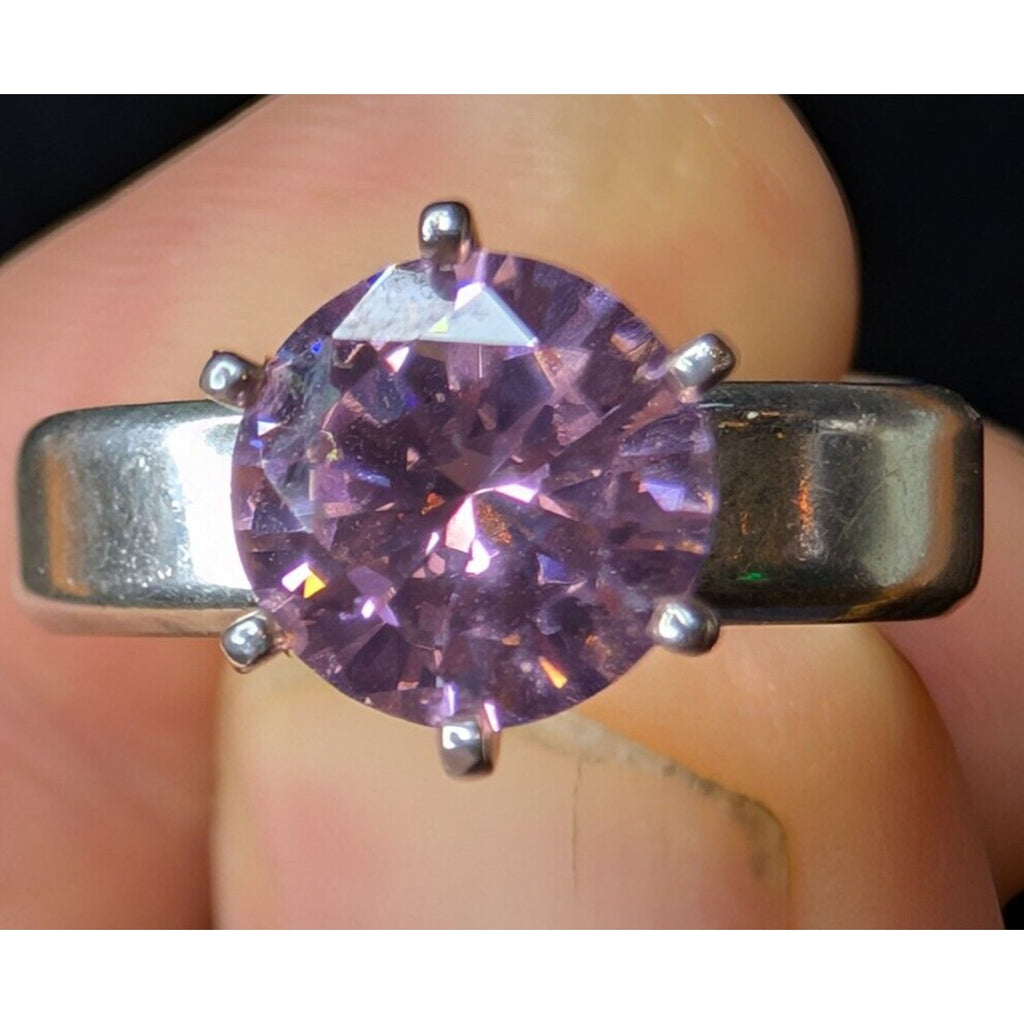 Bold Pink CZ Cocktail Sterling Silver 925 Ring - Size 8 1/2