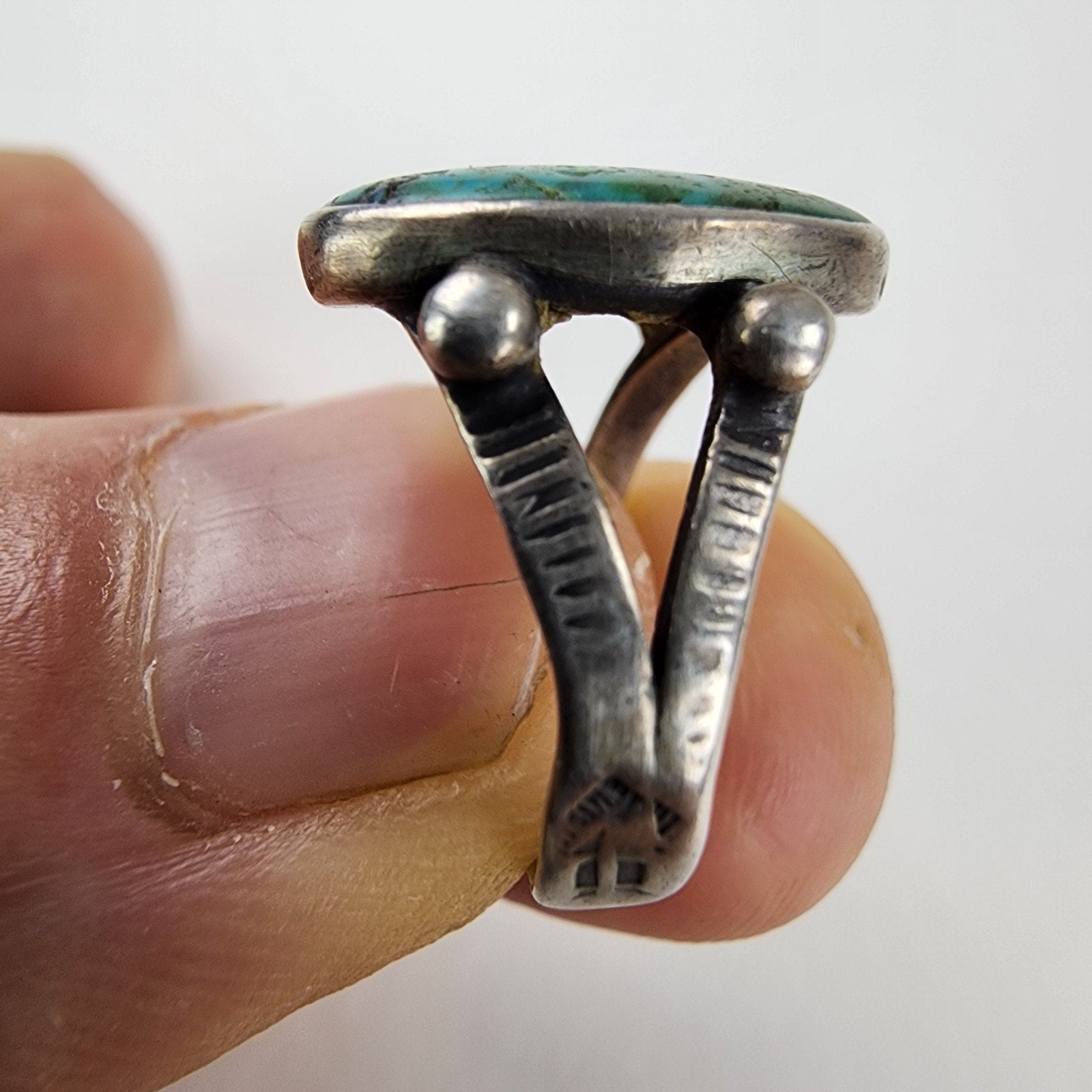 Chrysocolla Old Pawn Stamped Native Ring Size 5 3/4 Sterling Silver 925 Vintage