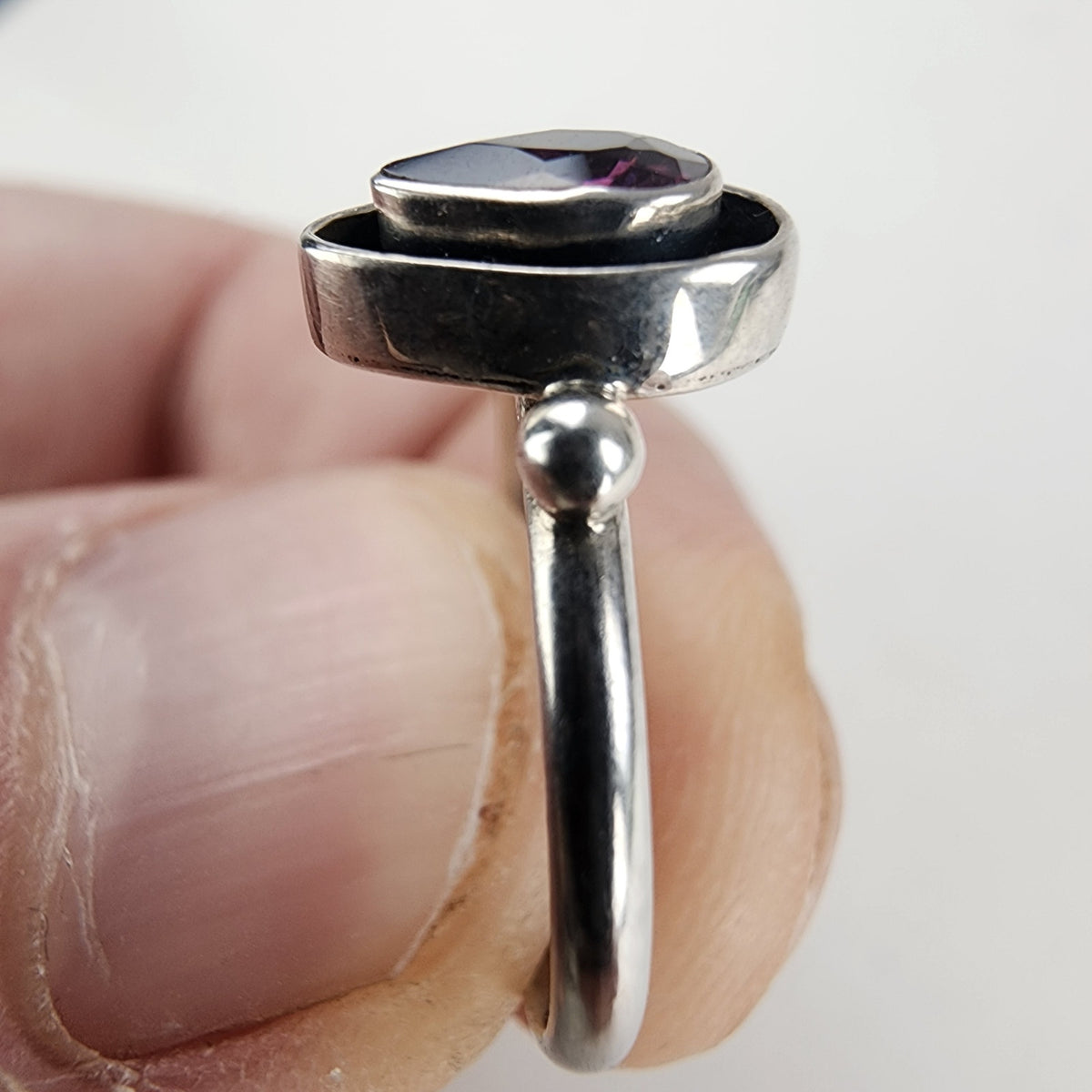 Vintage Garnet Shadowbox Ring Size 5 1/4 in Sterling Silver 925