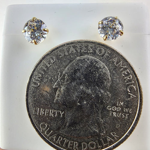 14K Yellow Gold Clear Spinel Solitaire Stud Earrings New