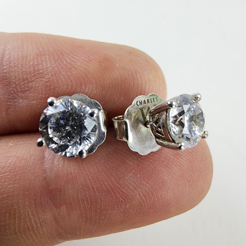 Charles Winston CZ Sterling Silver 925 Stud Earrings Vintage Designer