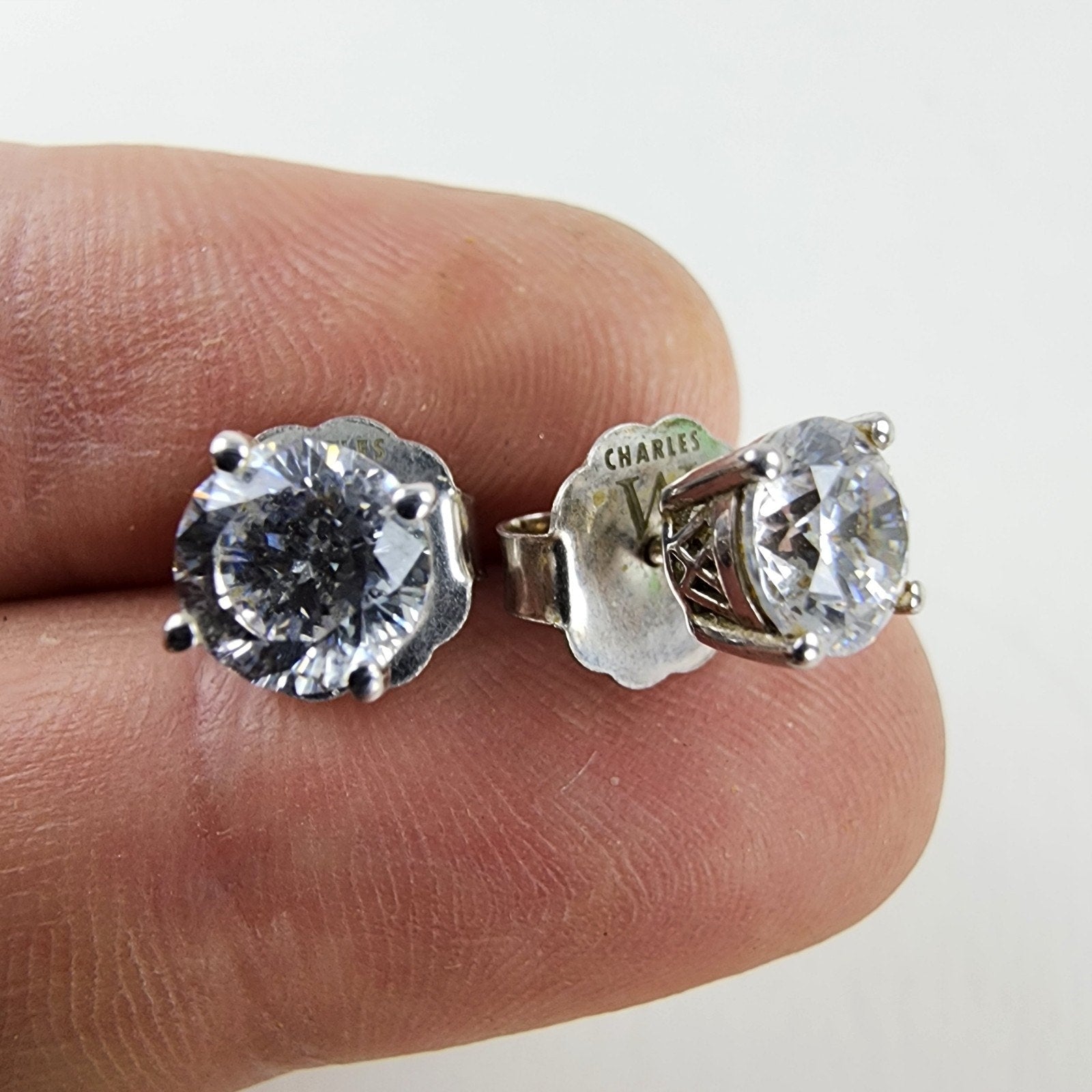 Charles Winston CZ Sterling Silver 925 Stud Earrings Vintage Designer