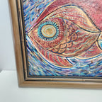 Abstract Fish Acrylic Painting on Panel Signed Cori & Framed