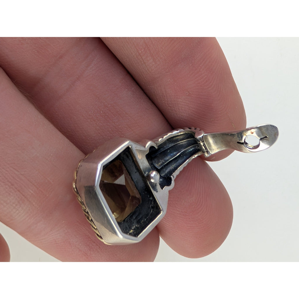 14K Yellow Gold Lemon Quartz Sterling Silver 925 Emerald Cut Vintage 5ct Pendant