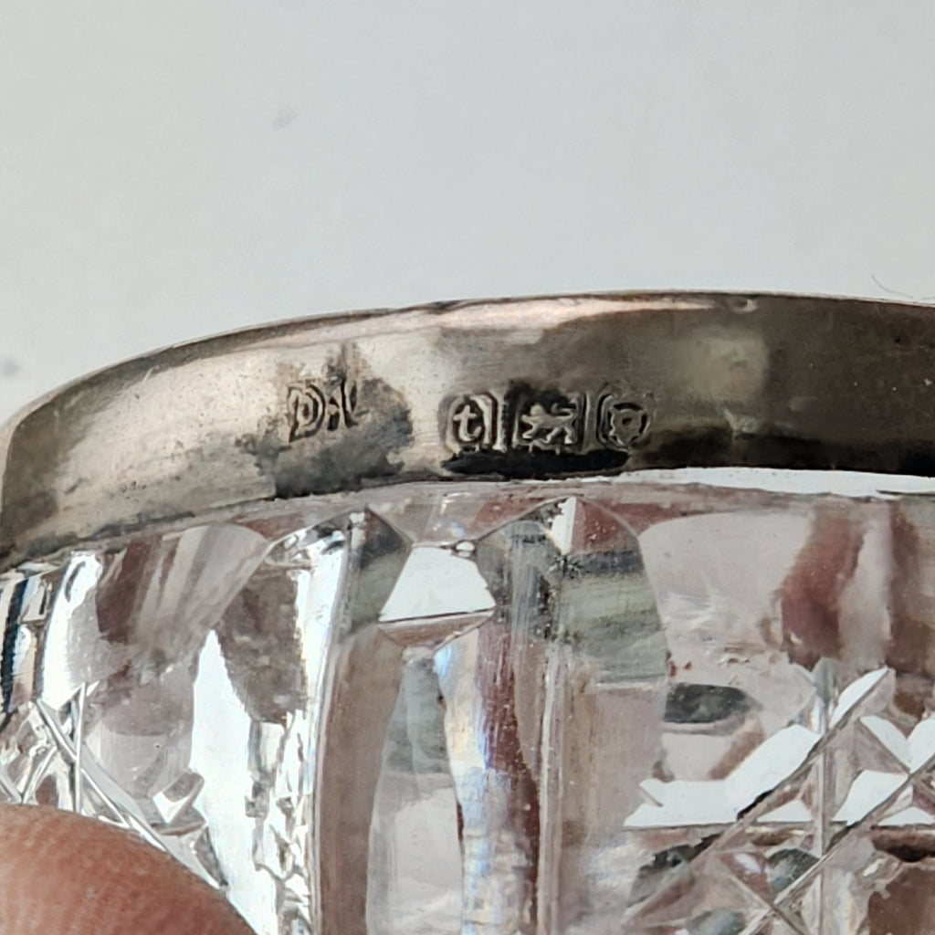 Cut Glass Salt Cellar Sterling Silver 925 Rim Marked 1914 London Antique