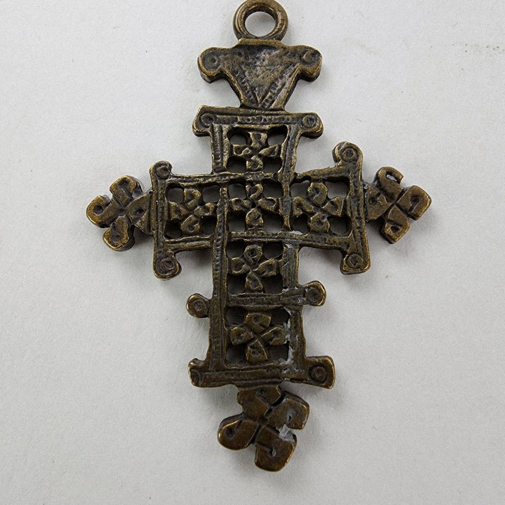 2" Traditional Ethiopian Brass Coptic Cross Hand Carved Crucifix