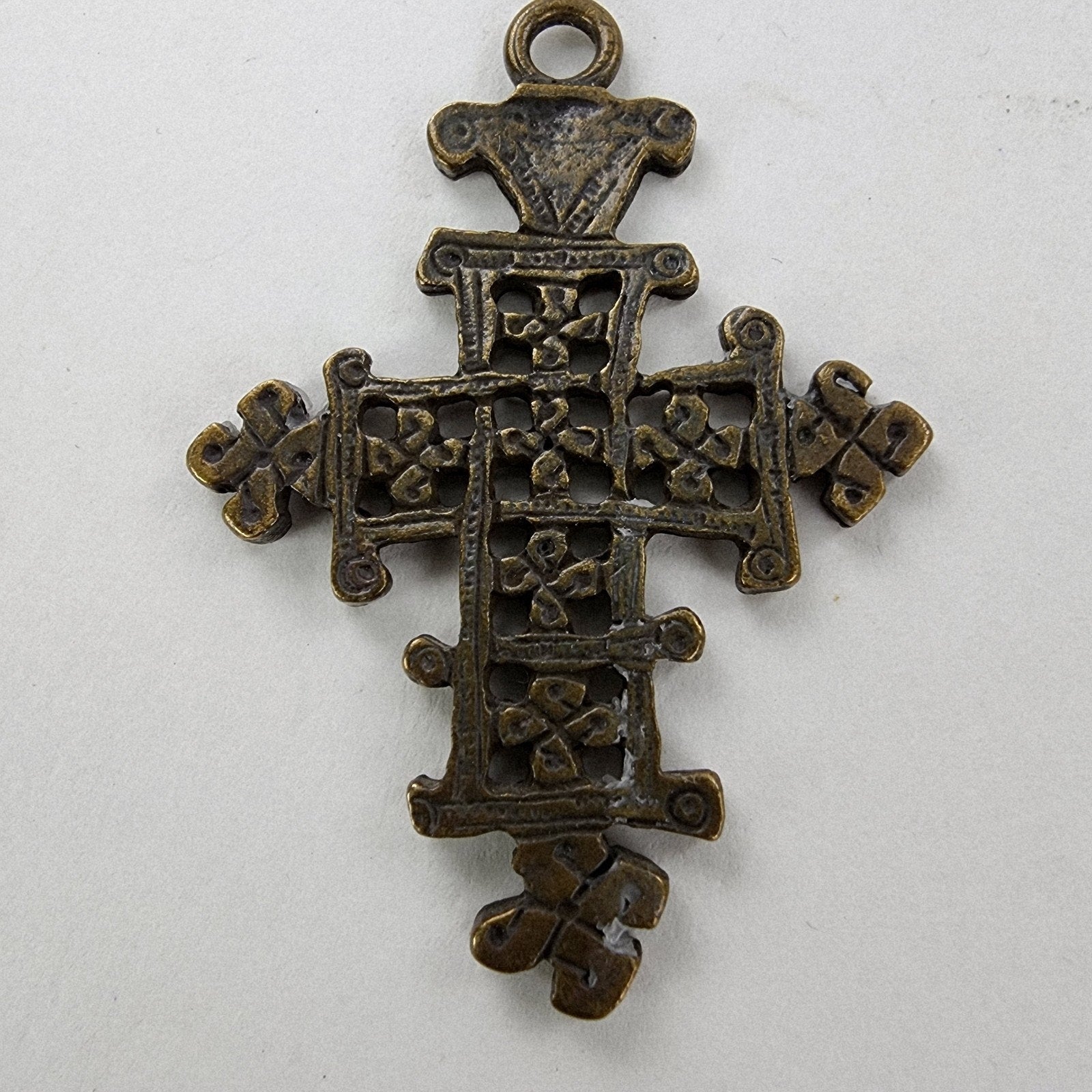 2" Traditional Ethiopian Brass Coptic Cross Hand Carved Crucifix