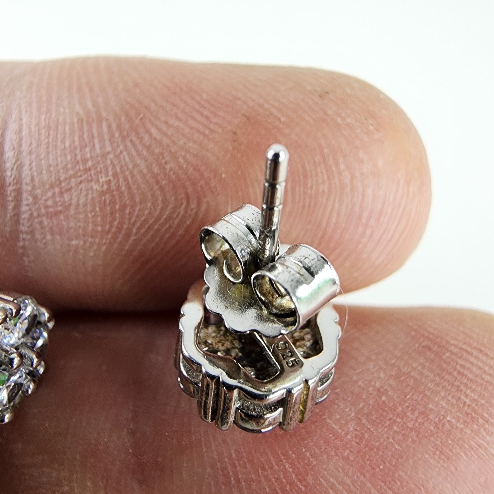 Gemstone Cluster Sterling Silver 925 Stud Earrings Vintage