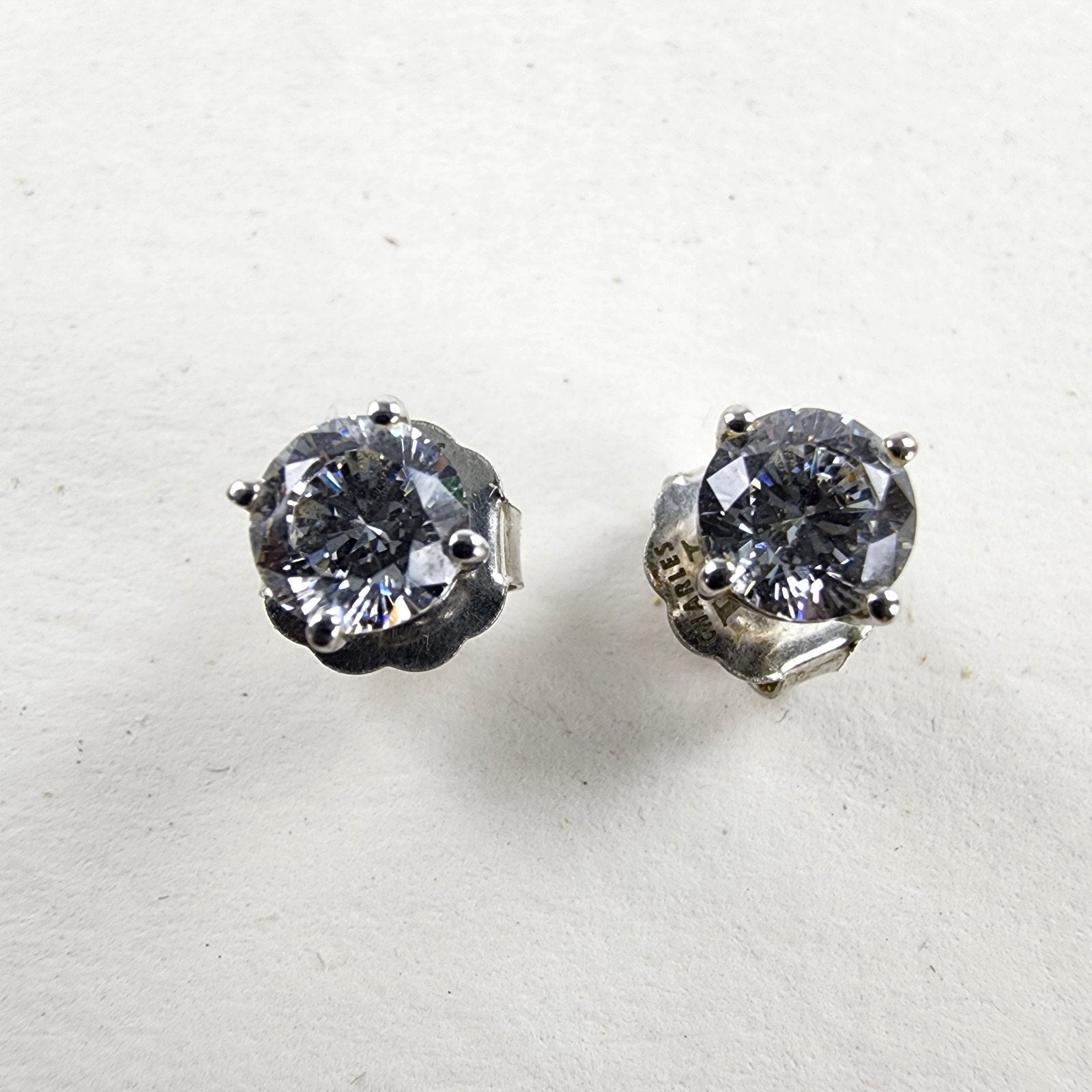 Charles Winston CZ Sterling Silver 925 Stud Earrings Vintage Designer
