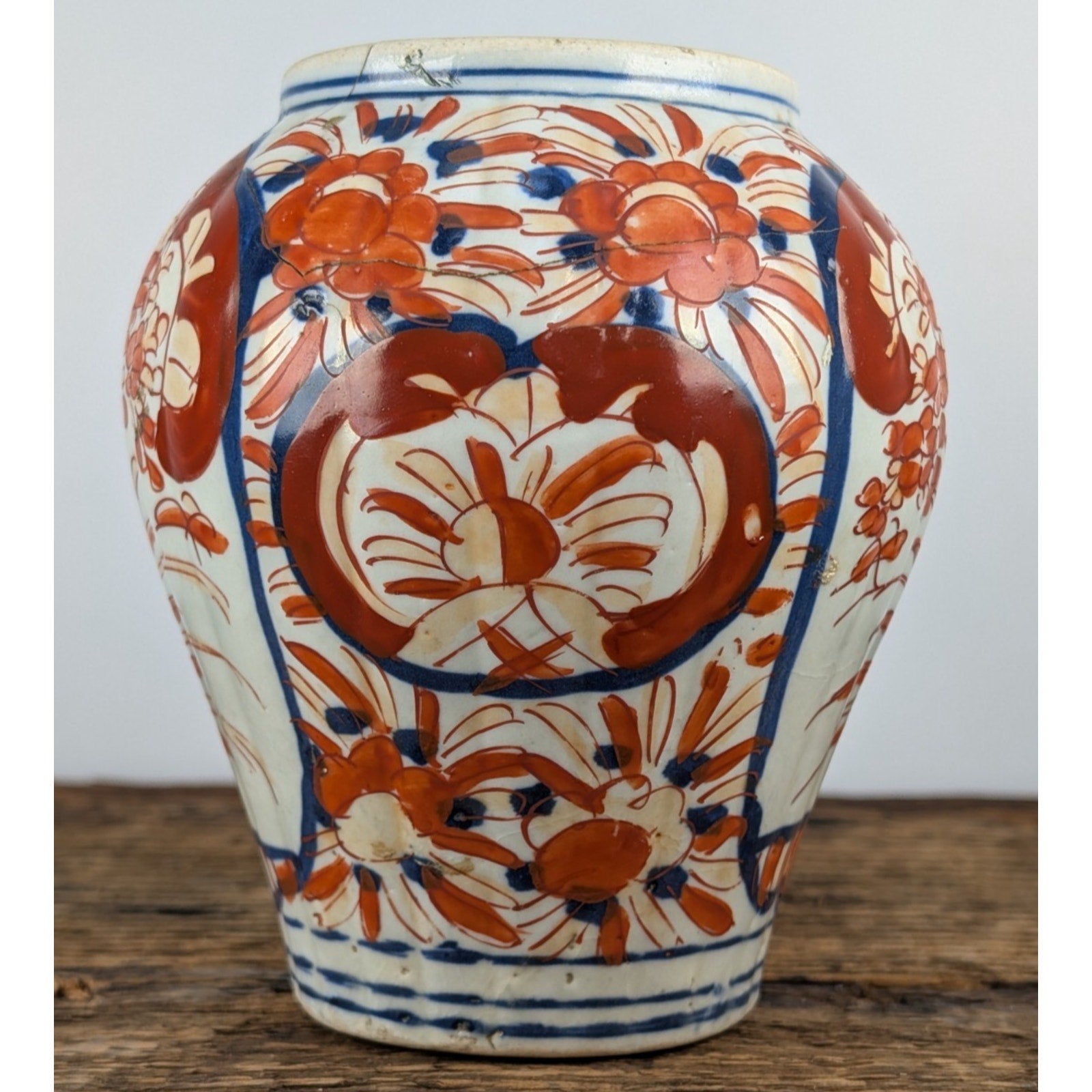 19th C. Japanese Porcelain Imari Ginger Jar Meiji Period 5" Without Lid