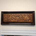 Qing Chinese Ruyi Dragon and Phoenix Prosperity Wood Carved Panel Framed Antique
