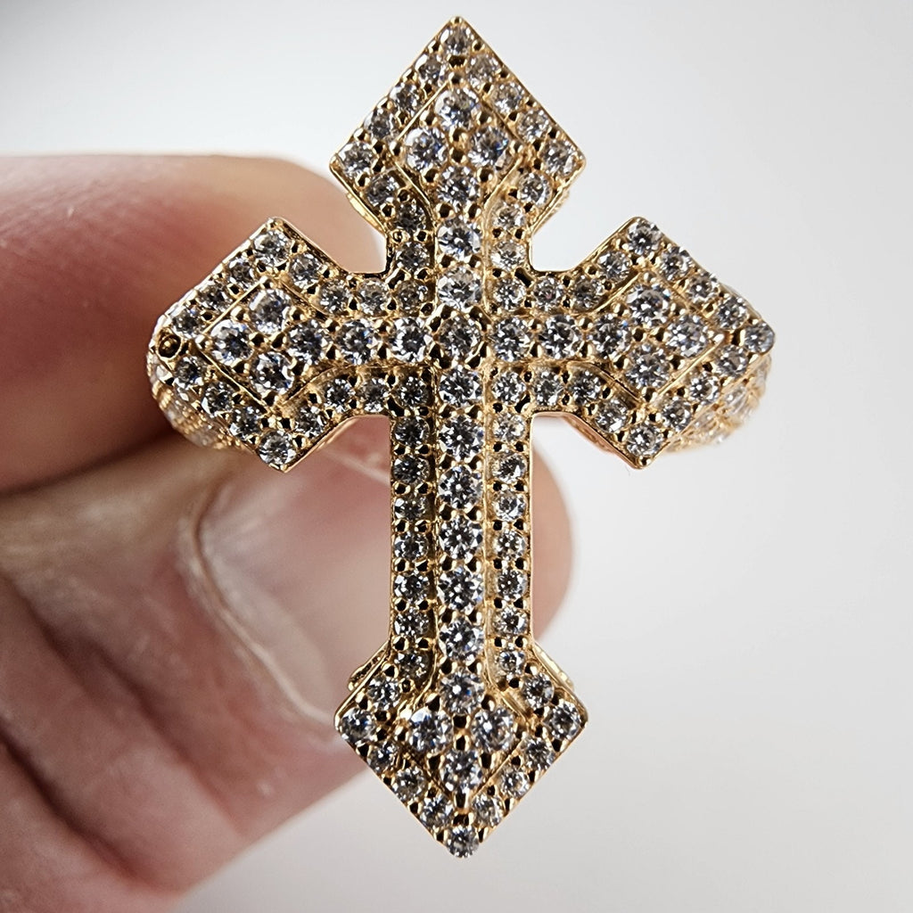 Moissanite Cross Ring Size 11 1/4 Gold Over Sterling Silver 925 New Iced Out