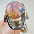 Foil Faux Opal Cabochon Ring Size 6 Sterling Silver 925 Vintage