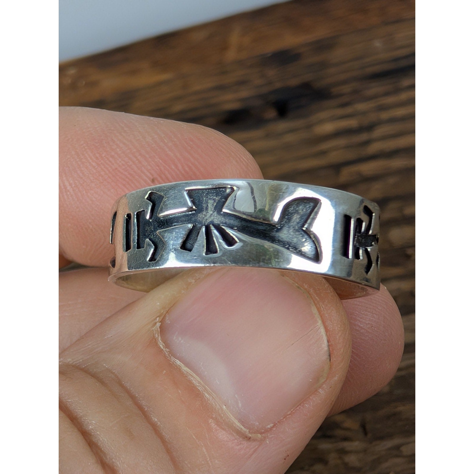 Southwestern Stamped Band Sterling Silver 925 Ring Size 13 3/4