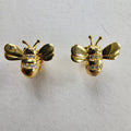 Gold Tone Bumble Bee Sterling Silver 925 Stud Earrings
