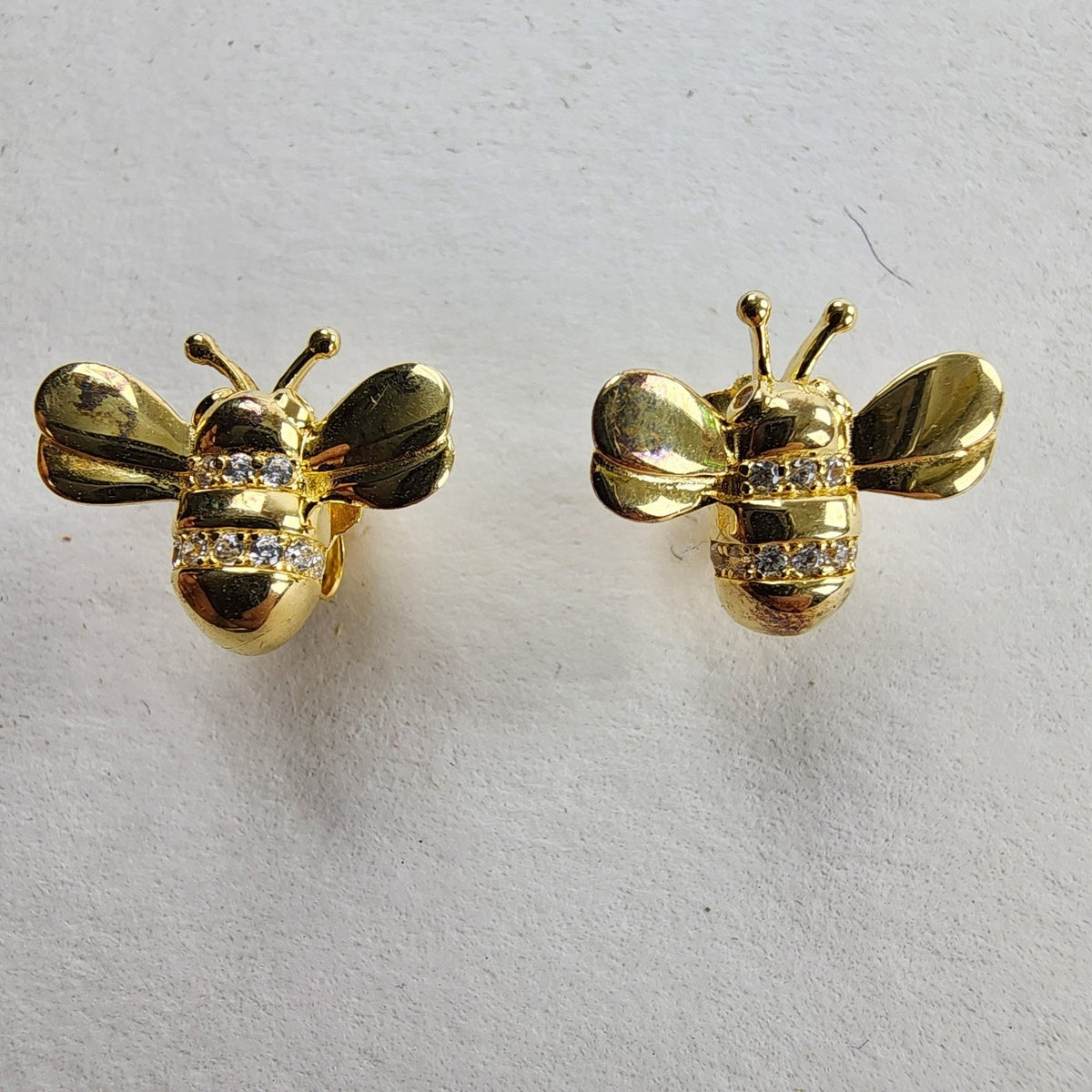 Gold Tone Bumble Bee Sterling Silver 925 Stud Earrings