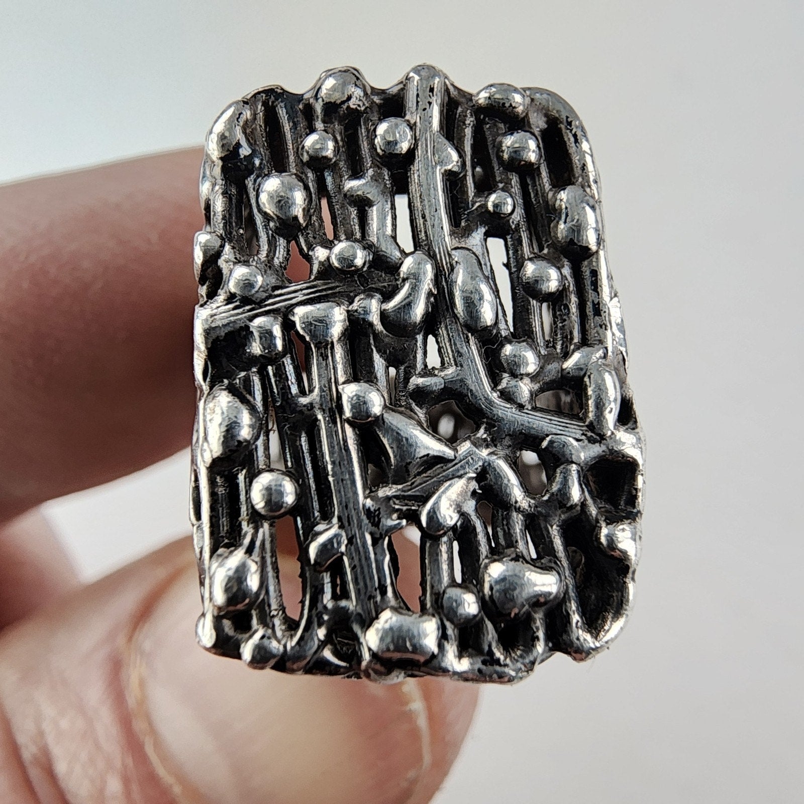 Handmade Brutalist Ring Size 5 1/2 Sterling Silver 925 OOAK Designer Vintage
