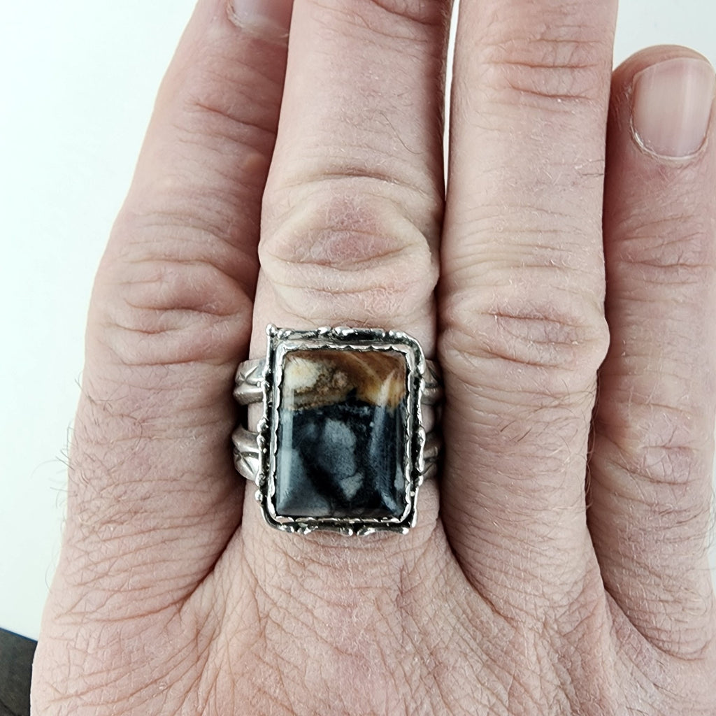 Old Pawn Moss Agate Ring Size 13 1/2 Sterling Silver 925 Native