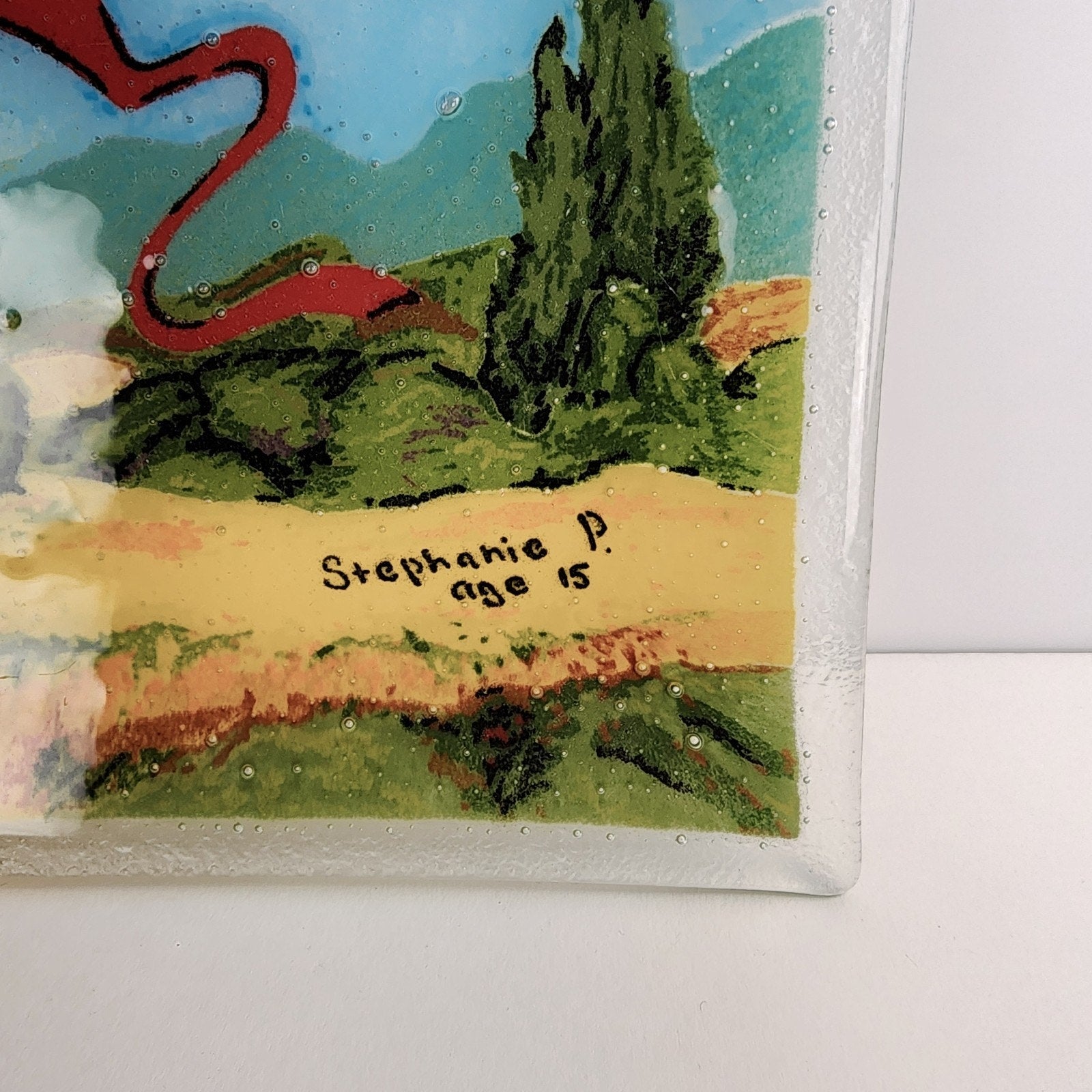 Fused Glass Plate with Red Kite by Youth Artist Stephanie P