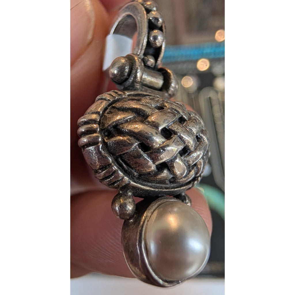 Vintage Thai Pearl Basketweave Sterling Silver 925 Pendant
