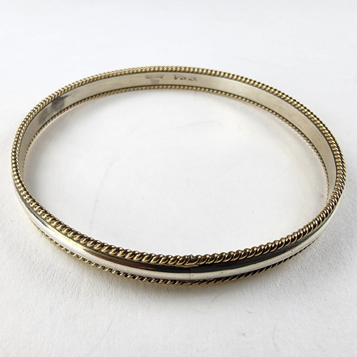 12K Yellow Gold & Sterling Silver 925 Bangle Bracelet by Native Navajo Tahe 2.5"