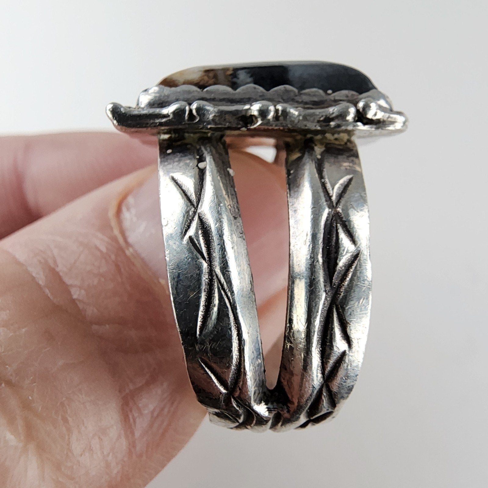 Old Pawn Moss Agate Ring Size 13 1/2 Sterling Silver 925 Native