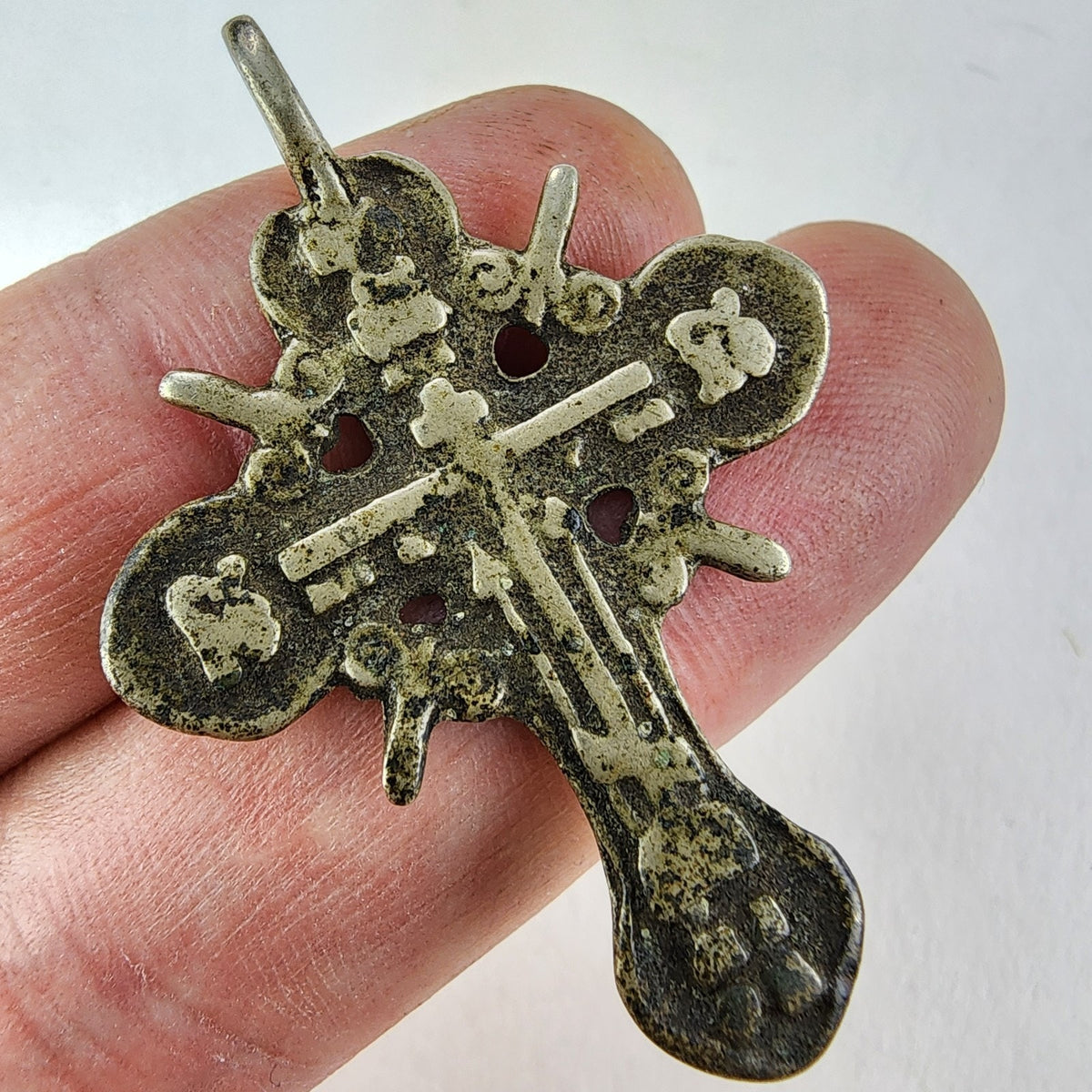 Antique White Bronze Russian Orthodox Pectoral Cross Crucifix Eight Pointed