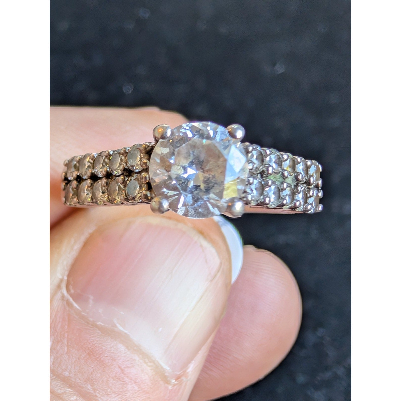 Vintage Double Row CZ Sterling Silver 925 Ring - Size 8 3/4