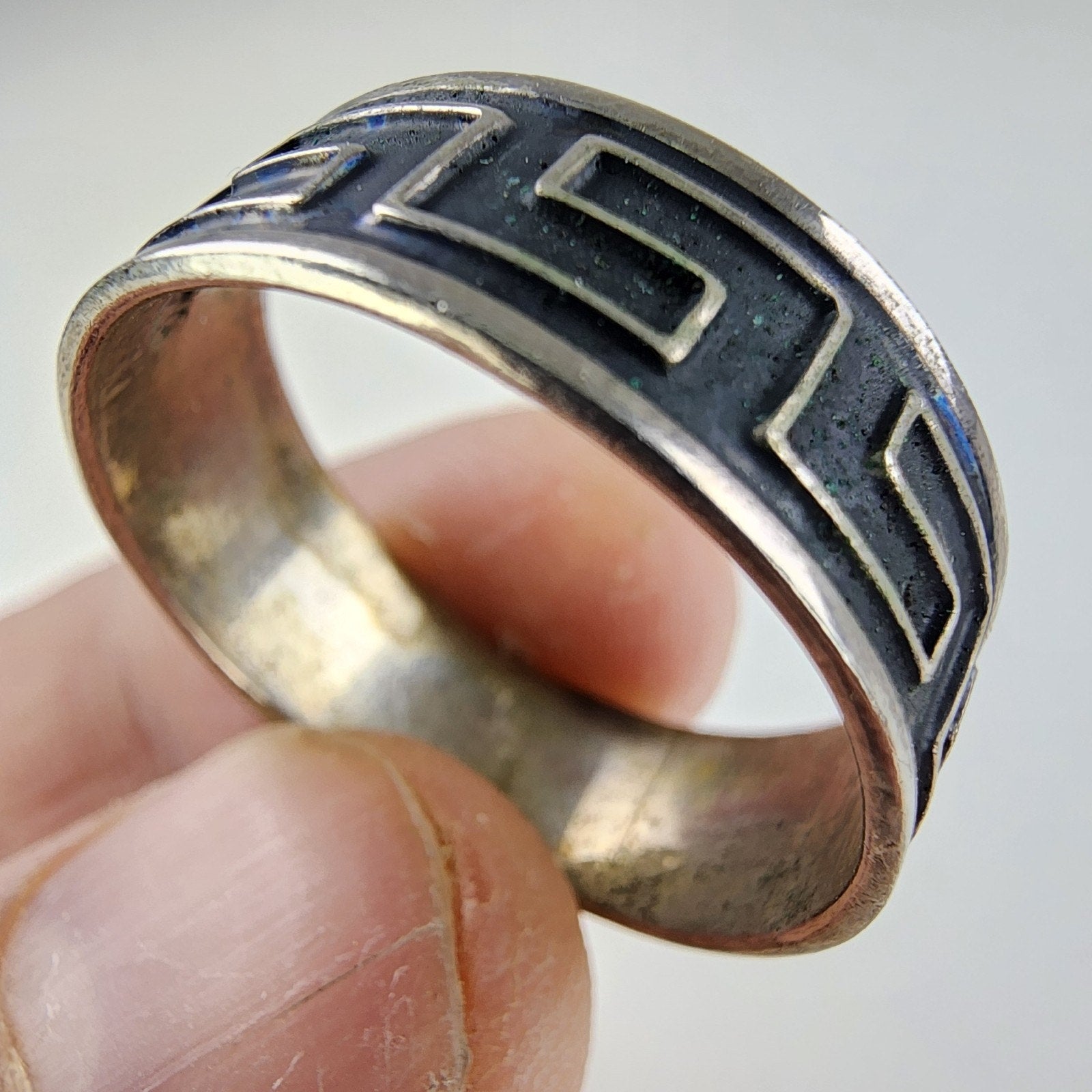 Greek Key Pattern Band Ring Size 14 1/2 Sterling Silver 925 Vintage