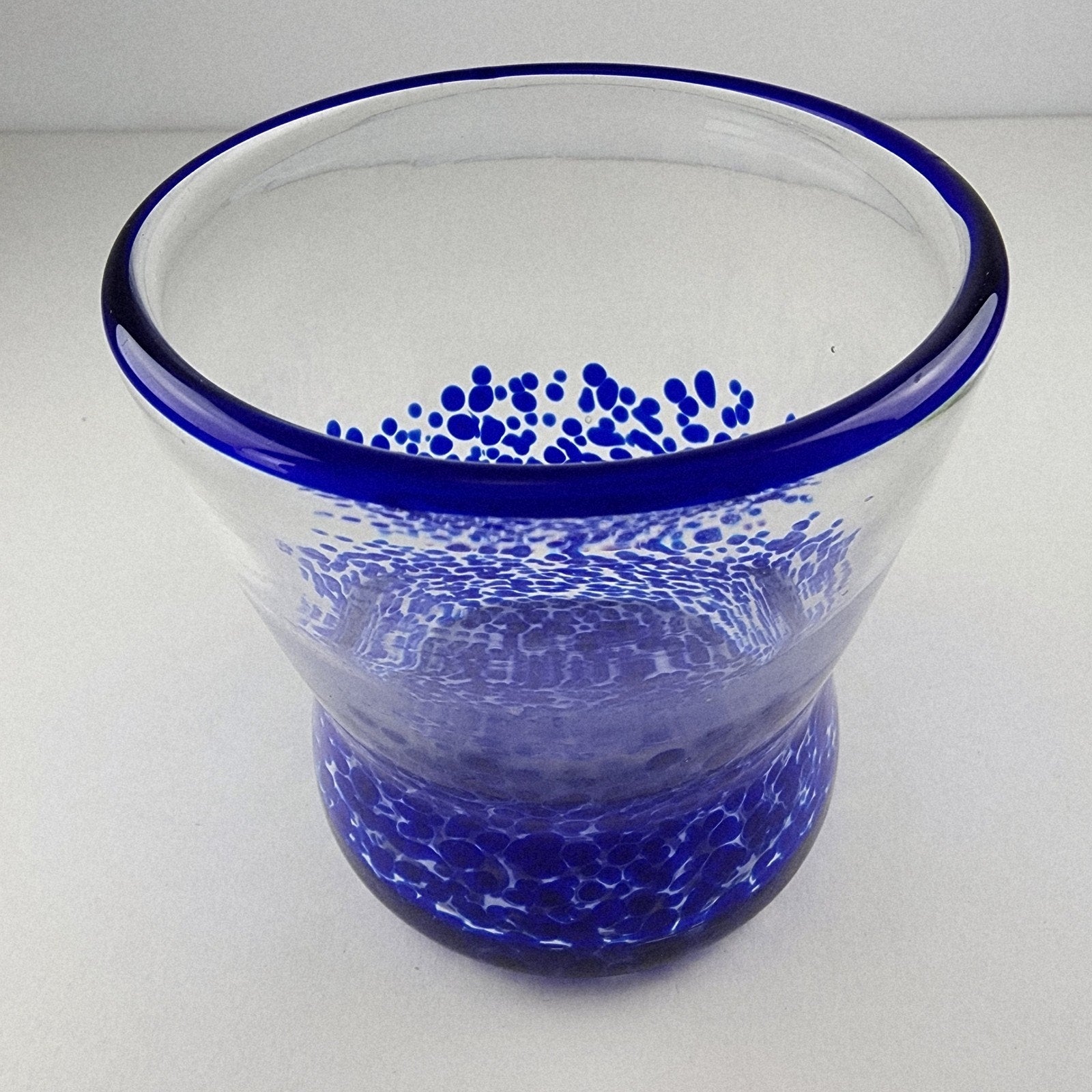 Hand Blown Blue and Clear Vase Art Glass Vessel