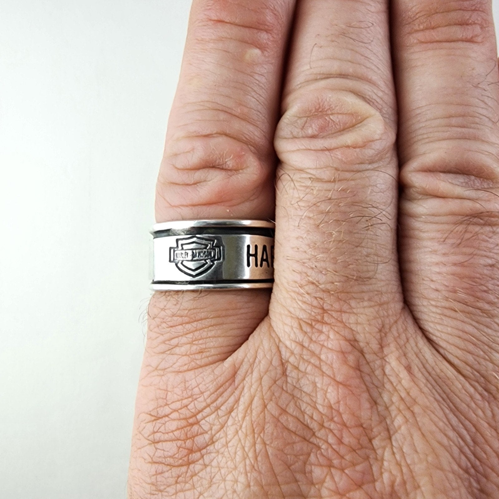 Harley Davidson Spinner Fidget Ring Size 13 1/2 Sterling Silver 925 Vintage