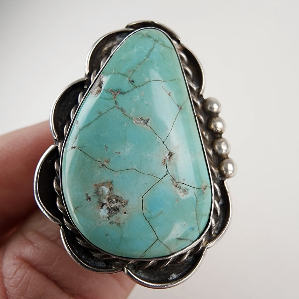 Turquoise Native Statement Ring Size 11 1/2 Sterling Silver 925 Signed BB