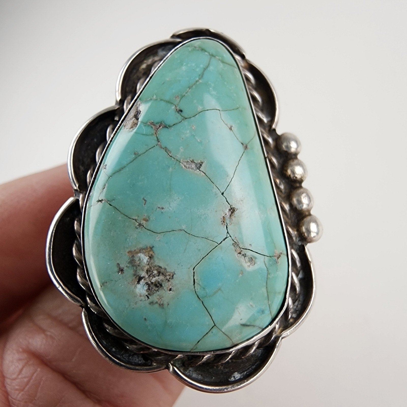 Turquoise Native Statement Ring Size 11 1/2 Sterling Silver 925 Signed BB