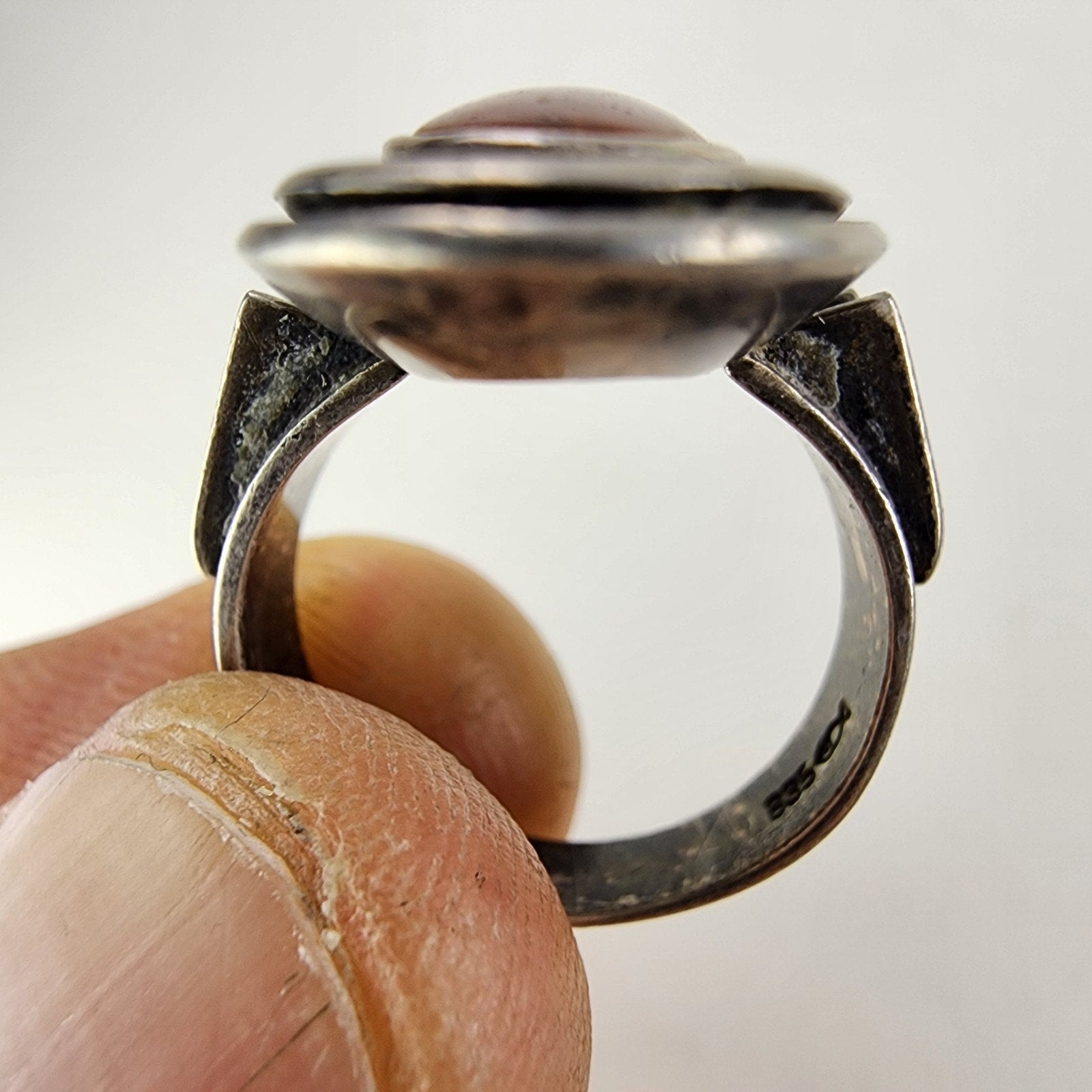 Baltic Amber Modernist Shadowbox Russian Ring Size 8 Sterling Silver 835 Vintage