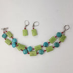 Lime & Blue Howlite Turquoise Bracelet & Earring Set Sterling Silver 925