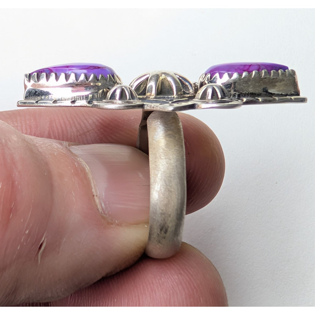 Purple Mohave Turquoise Stamped Sterling Silver 925 Adjustable Ring Size 6 to 11