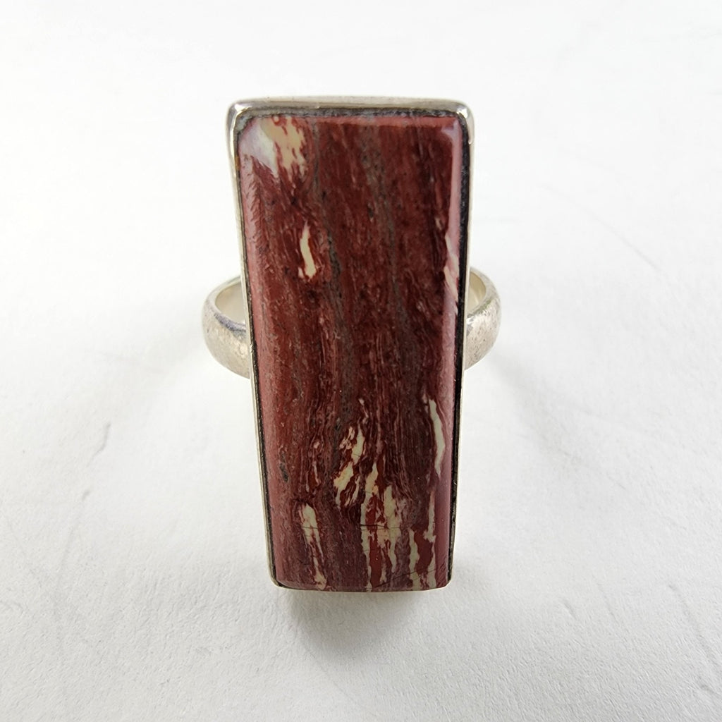Petrified Wood Rectangle Ring Size 9 1/2 Sterling Silver 925 Vintage