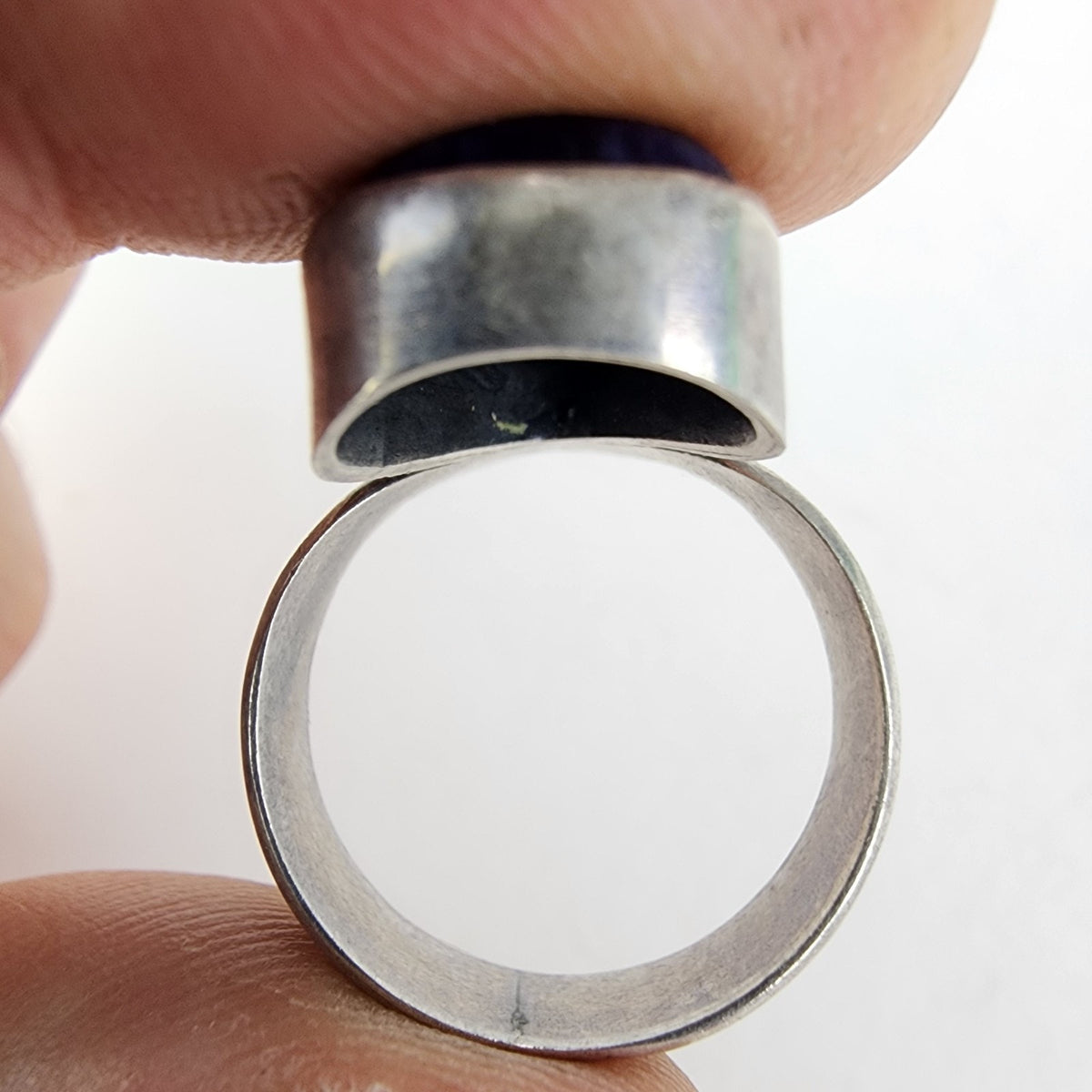 Denim Lapis Modernist Drop Ring Size 9 1/2 Sterling Silver 925 Vintage