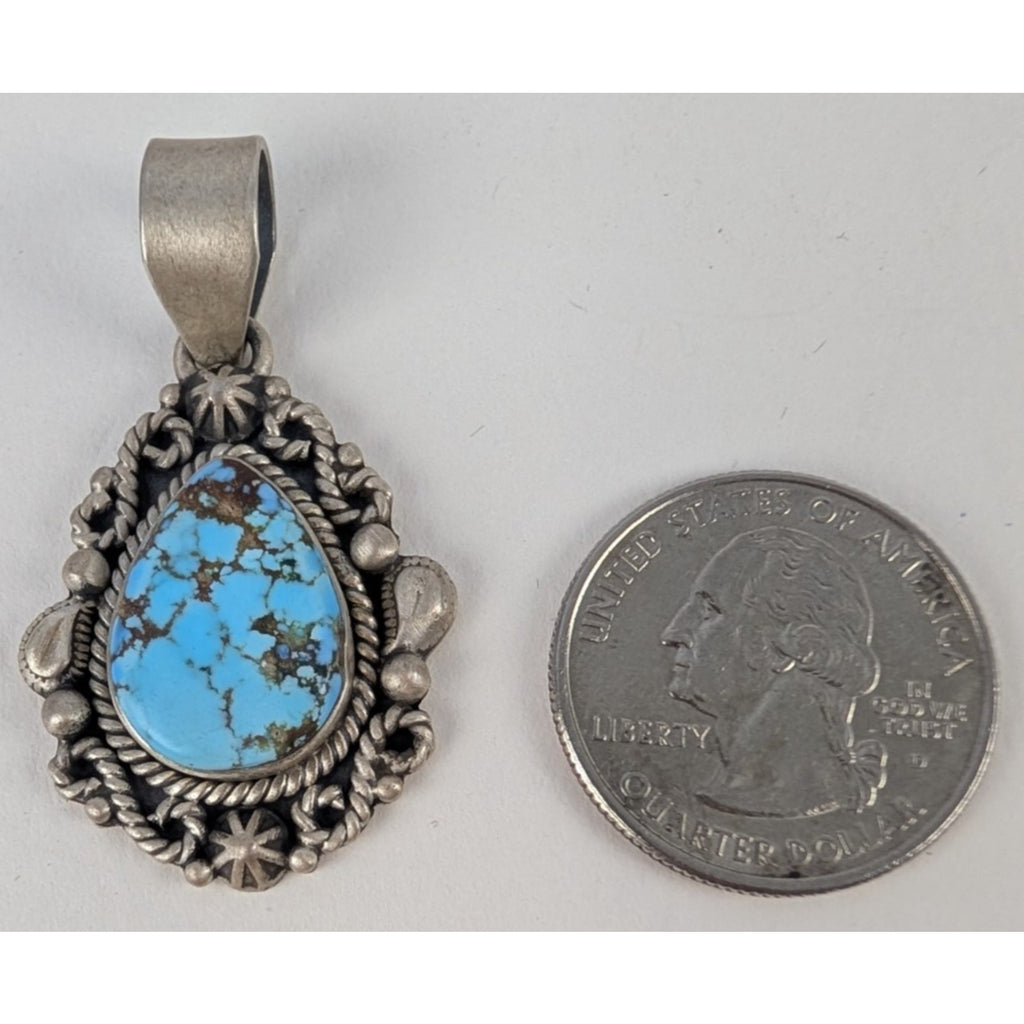Turquoise Sterling SIlver Pendant 925 Matte Finish Southwestern Style
