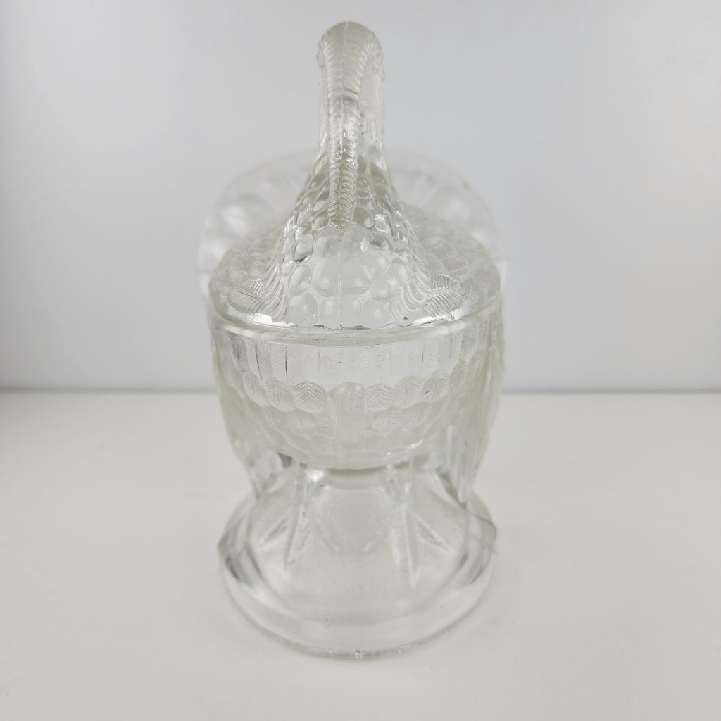 Clear Glass Turkey Lidded Candy Covered Dish by L.E. Smith Vintage
