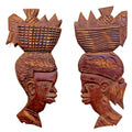 Vintage Haitian Carved Faces Pair Couple Wooden Wall Hangings