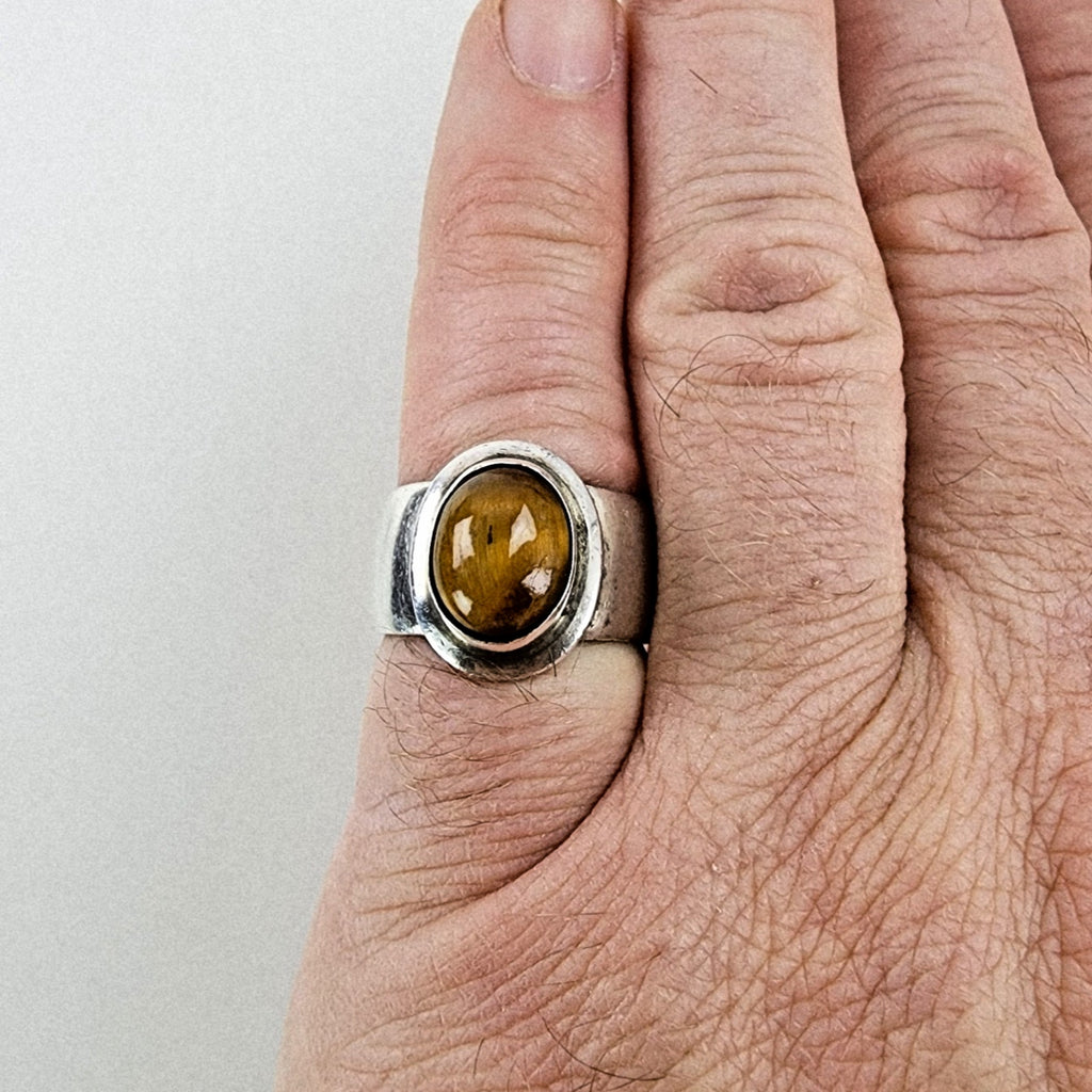 Tigers Eye Cabochon Ring Size 8 1/2 Sterling Silver 925 Vintage Southwestern