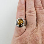 Tigers Eye Cabochon Ring Size 8 1/2 Sterling Silver 925 Vintage Southwestern
