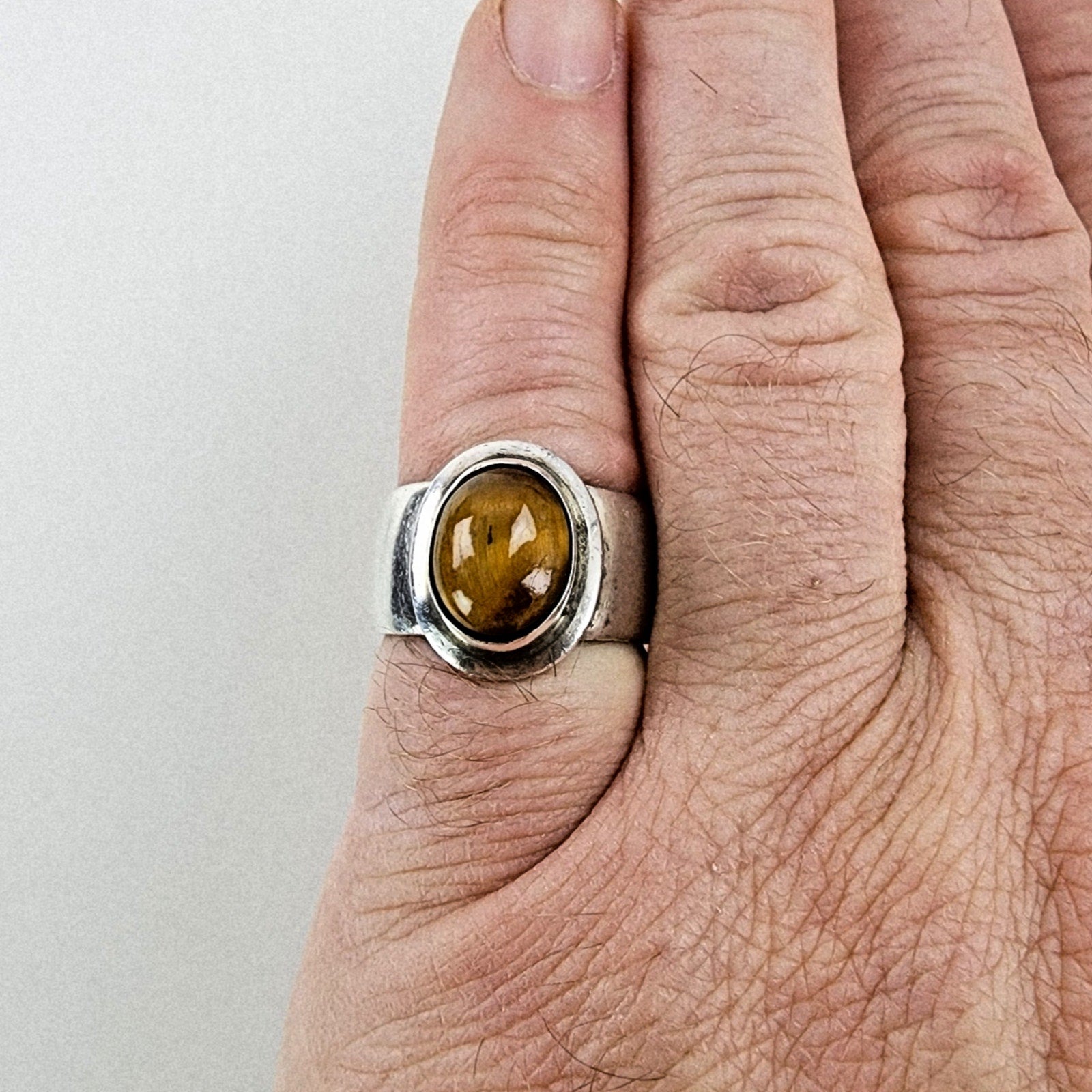 Tigers Eye Cabochon Ring Size 8 1/2 Sterling Silver 925 Vintage Southwestern