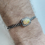 Ethopian Opal Halo Sterling Silver 925 Hinged Designer Bracelet